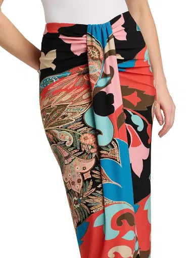 Etro Women's Paisley Lotus Print Knotted Pencil Skirt - Stamp Afdo Rosso | Thumbnail 6 Etro Women's Paisley Lotus Print Knotted Pencil Skirt - Stamp Afdo Rosso | Thumbnail 6