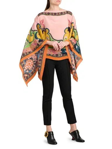 Etro Women's Printed Silk Poncho - Printed Pink Base | Thumbnail 2 Etro Women's Printed Silk Poncho - Printed Pink Base | Thumbnail 2