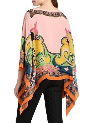 Etro Women's Printed Silk Poncho - Printed Pink Base | Thumbnail 5 Etro Women's Printed Silk Poncho - Printed Pink Base | Thumbnail 5