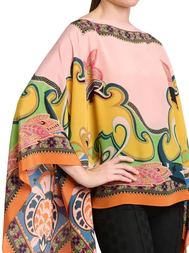Etro Women's Printed Silk Poncho - Printed Pink Base | Thumbnail 6 Etro Women's Printed Silk Poncho - Printed Pink Base | Thumbnail 6
