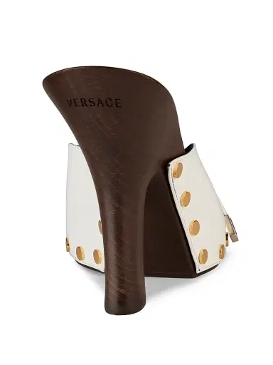 Versace Women's 105MM Studded Leather Clogs - Optical White Gold Palladium - Size 11 | Thumbnail 3 Versace Women's 105MM Studded Leather Clogs - Optical White Gold Palladium - Size 11 | Thumbnail 3