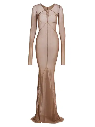 Rick Owens Women's Temple Collage Sheer Seamed Gown | Thumbnail 1 Rick Owens Women's Temple Collage Sheer Seamed Gown | Thumbnail 1