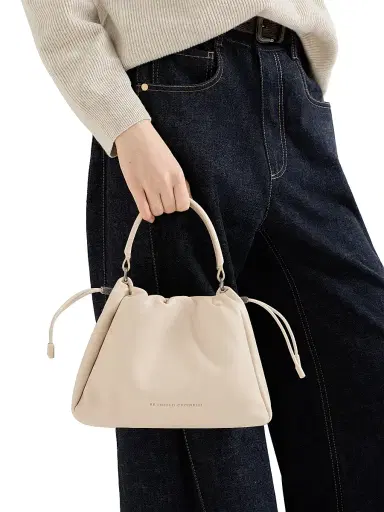 Brunello Cucinelli Women's Mellow Small Bucket Bag in Soft Leather with Monili | Thumbnail 2 Brunello Cucinelli Women's Mellow Small Bucket Bag in Soft Leather with Monili | Thumbnail 2