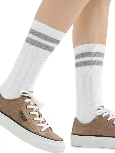 Brunello Cucinelli Women's Cotton Rib Knit Socks - Grey | Thumbnail 3 Brunello Cucinelli Women's Cotton Rib Knit Socks - Grey | Thumbnail 3