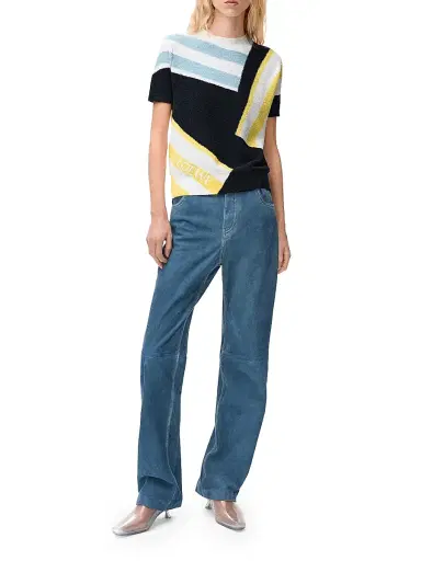 Loewe Women's Colorblock Striped Short-Sleeve Sweater - Blue Multi - Size Large | Thumbnail 2 Loewe Women's Colorblock Striped Short-Sleeve Sweater - Blue Multi - Size Large | Thumbnail 2