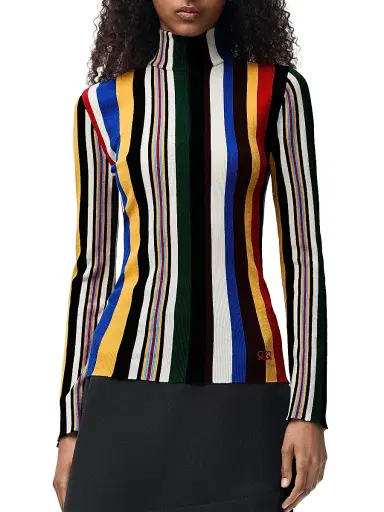 Loewe Women's Striped Slim Zip-Front Top - Red Multi - Size Large | Thumbnail 3 Loewe Women's Striped Slim Zip-Front Top - Red Multi - Size Large | Thumbnail 3