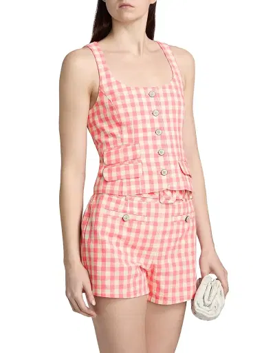 Cinq à Sept Women's Lovina Gingham Cotton Sleeveless Top - Sunset Blush | Thumbnail 4 Cinq à Sept Women's Lovina Gingham Cotton Sleeveless Top - Sunset Blush | Thumbnail 4
