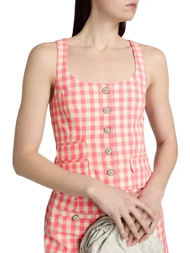 Cinq à Sept Women's Lovina Gingham Cotton Sleeveless Top - Sunset Blush | Thumbnail 6 Cinq à Sept Women's Lovina Gingham Cotton Sleeveless Top - Sunset Blush | Thumbnail 6