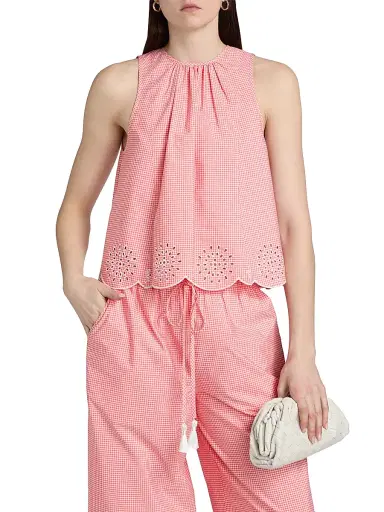 Cinq à Sept Women's Jessa Gingham Eyelet Cotton-Blend Top - Sunset Blush | Thumbnail 3 Cinq à Sept Women's Jessa Gingham Eyelet Cotton-Blend Top - Sunset Blush | Thumbnail 3