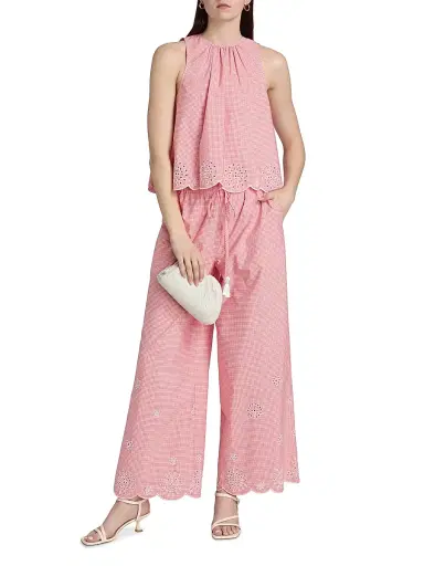 Cinq à Sept Women's Alba Eyelet Embroidered Gingham Cotton-Blend Pants - Sunset Blush | Thumbnail 2 Cinq à Sept Women's Alba Eyelet Embroidered Gingham Cotton-Blend Pants - Sunset Blush | Thumbnail 2