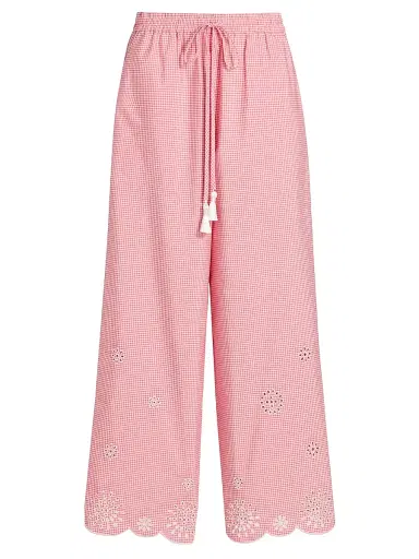 Cinq à Sept Women's Alba Eyelet Embroidered Gingham Cotton-Blend Pants - Sunset Blush | Thumbnail 1 Cinq à Sept Women's Alba Eyelet Embroidered Gingham Cotton-Blend Pants - Sunset Blush | Thumbnail 1