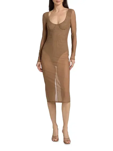 L'AGENCE Women's Sorella Long-Sleeve Body-Con Dress - Portabella | Thumbnail 3 L'AGENCE Women's Sorella Long-Sleeve Body-Con Dress - Portabella | Thumbnail 3