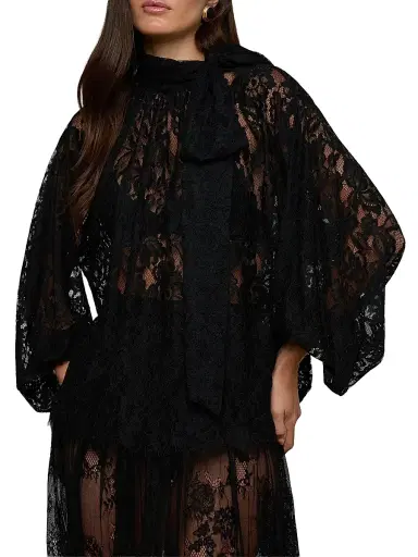 L'AGENCE Women's Rhett Oversized Lace Blouse - Black | Thumbnail 3 L'AGENCE Women's Rhett Oversized Lace Blouse - Black | Thumbnail 3