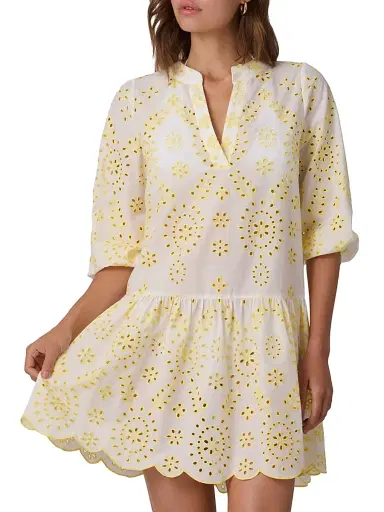 Shoshanna Women's Umbrella Broderie Anglaise Cotton Minidress - Lemon | Thumbnail 2 Shoshanna Women's Umbrella Broderie Anglaise Cotton Minidress - Lemon | Thumbnail 2