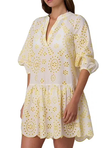 Shoshanna Women's Umbrella Broderie Anglaise Cotton Minidress - Lemon | Thumbnail 3 Shoshanna Women's Umbrella Broderie Anglaise Cotton Minidress - Lemon | Thumbnail 3
