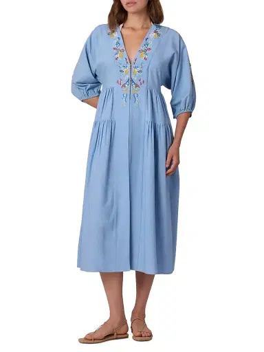 Shoshanna Women's Evora Embroidered Cotton Midi-Dress | Thumbnail 2 Shoshanna Women's Evora Embroidered Cotton Midi-Dress | Thumbnail 2
