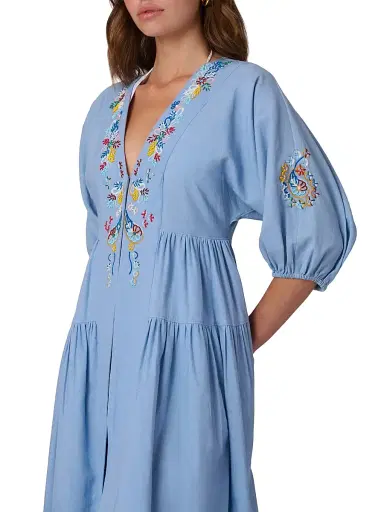 Shoshanna Women's Evora Embroidered Cotton Midi-Dress | Thumbnail 4 Shoshanna Women's Evora Embroidered Cotton Midi-Dress | Thumbnail 4