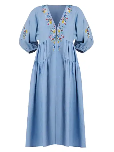 Shoshanna Women's Evora Embroidered Cotton Midi-Dress | Thumbnail 1 Shoshanna Women's Evora Embroidered Cotton Midi-Dress | Thumbnail 1