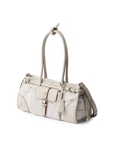 Prada Women's Bonnie Printed Linen and Leather Top Handle Bag - White | Thumbnail 2 Prada Women's Bonnie Printed Linen and Leather Top Handle Bag - White | Thumbnail 2