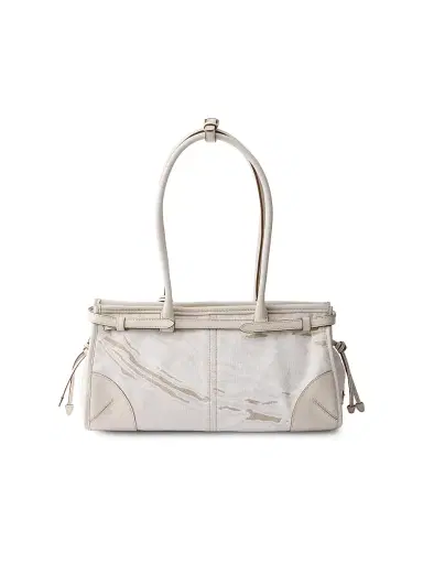 Prada Women's Bonnie Printed Linen and Leather Top Handle Bag - White | Thumbnail 3 Prada Women's Bonnie Printed Linen and Leather Top Handle Bag - White | Thumbnail 3