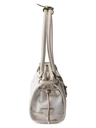 Prada Women's Bonnie Printed Linen and Leather Top Handle Bag - White | Thumbnail 4 Prada Women's Bonnie Printed Linen and Leather Top Handle Bag - White | Thumbnail 4