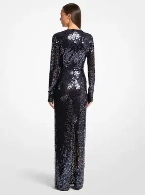 Michael Kors Collection Mirror Embroidered Stretch Tulle V-Neck Gown | Thumbnail 2 Michael Kors Collection Mirror Embroidered Stretch Tulle V-Neck Gown | Thumbnail 2