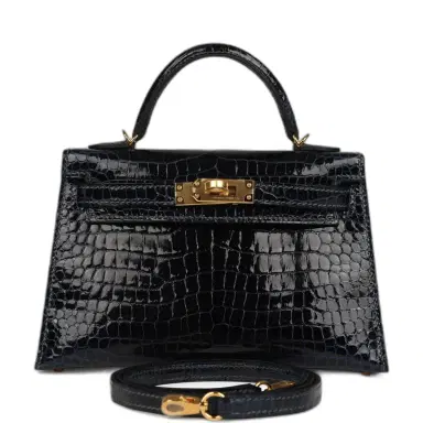 HERMÈS Hermes Kelly Sellier 20 Bleu Marine Shiny Porosus Crocodile Gold Hardware | Thumbnail 1 HERMÈS Hermes Kelly Sellier 20 Bleu Marine Shiny Porosus Crocodile Gold Hardware | Thumbnail 1
