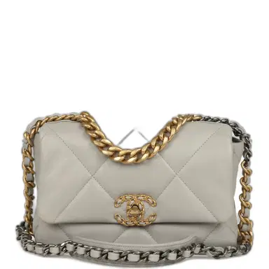 Chanel Pre-owned Chanel Medium 19 Flap Bag Grey Shiny Lambskin Mixed Metal Hardware | Thumbnail 1 Chanel Pre-owned Chanel Medium 19 Flap Bag Grey Shiny Lambskin Mixed Metal Hardware | Thumbnail 1