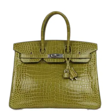HERMÈS Pre-owned Hermes Birkin 35 Vert Anis Shiny Porosus Crocodile Palladium Hardware | Thumbnail 1 HERMÈS Pre-owned Hermes Birkin 35 Vert Anis Shiny Porosus Crocodile Palladium Hardware | Thumbnail 1