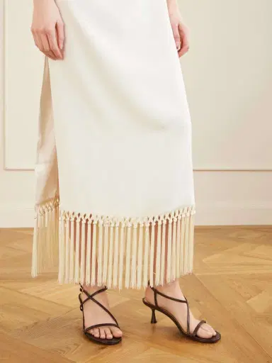 Taller Marmo Palermo Fringed Crepe Midi Dress | Thumbnail 4 Taller Marmo Palermo Fringed Crepe Midi Dress | Thumbnail 4