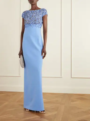 Oscar de la Renta Crystal-embellished Embroidered Wool-blend Gown | Thumbnail 2 Oscar de la Renta Crystal-embellished Embroidered Wool-blend Gown | Thumbnail 2