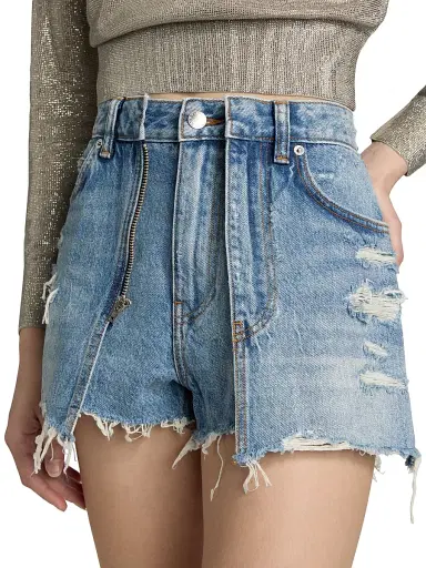 Alexander Wang Women's Distressed Double Layer Skort - Authentic Light Indigo | Thumbnail 6 Alexander Wang Women's Distressed Double Layer Skort - Authentic Light Indigo | Thumbnail 6
