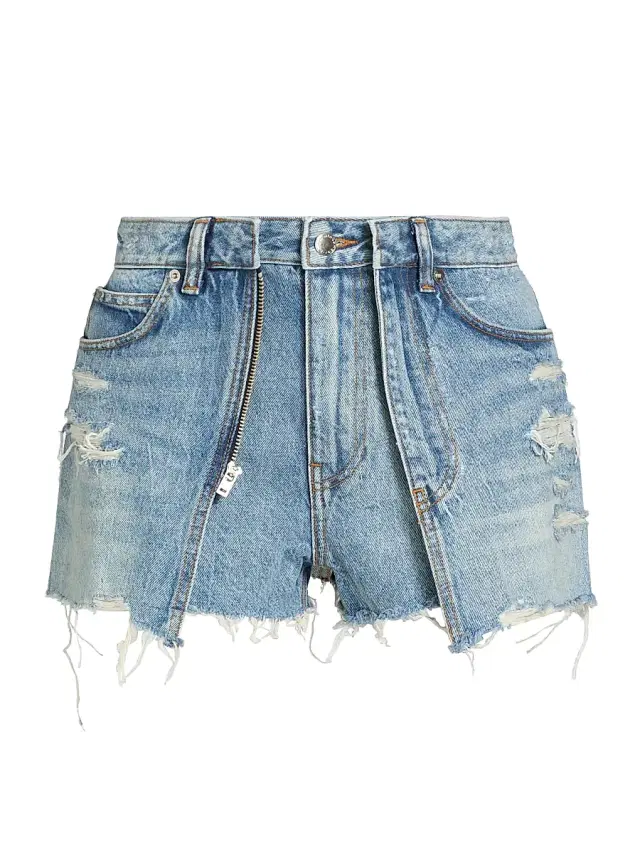Women's Distressed Double Layer Skort - Authentic Light Indigo Women's Distressed Double Layer Skort - Authentic Light Indigo