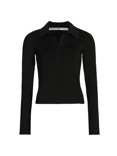 Alexander Wang Women's Fixed Polo Sweater - Black | Thumbnail 1 Alexander Wang Women's Fixed Polo Sweater - Black | Thumbnail 1