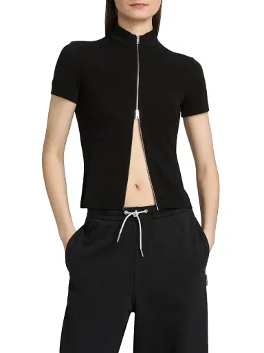 Alexander Wang Women's Zip-Front Short-Sleeve Rashguard Top - Black | Thumbnail 3 Alexander Wang Women's Zip-Front Short-Sleeve Rashguard Top - Black | Thumbnail 3