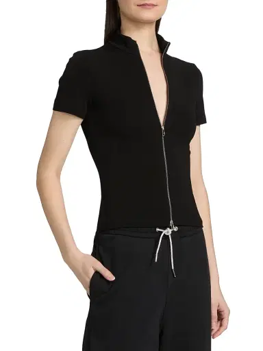 Alexander Wang Women's Zip-Front Short-Sleeve Rashguard Top - Black | Thumbnail 4 Alexander Wang Women's Zip-Front Short-Sleeve Rashguard Top - Black | Thumbnail 4