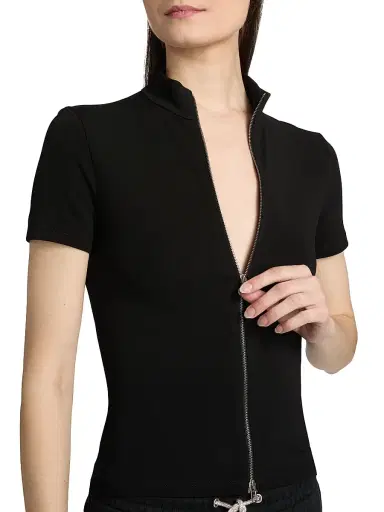 Alexander Wang Women's Zip-Front Short-Sleeve Rashguard Top - Black | Thumbnail 6 Alexander Wang Women's Zip-Front Short-Sleeve Rashguard Top - Black | Thumbnail 6
