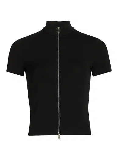 Alexander Wang Women's Zip-Front Short-Sleeve Rashguard Top - Black | Thumbnail 1 Alexander Wang Women's Zip-Front Short-Sleeve Rashguard Top - Black | Thumbnail 1