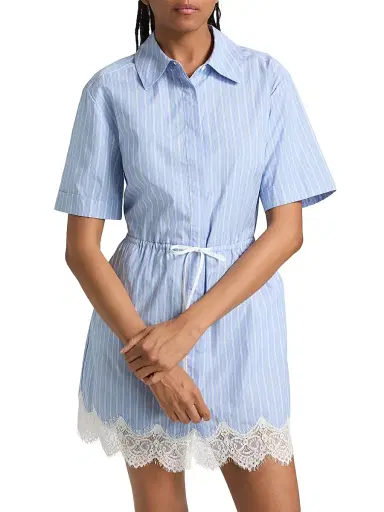 Simkhai Women's Contrast Lace-Trim Poplin Mini-Shirtdress | Thumbnail 3 Simkhai Women's Contrast Lace-Trim Poplin Mini-Shirtdress | Thumbnail 3