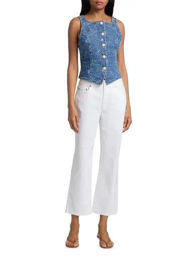 Cinq à Sept Women's Camen Garden Doodle Denim Vest - Salt Breeze White - Size XL | Thumbnail 2 Cinq à Sept Women's Camen Garden Doodle Denim Vest - Salt Breeze White - Size XL | Thumbnail 2