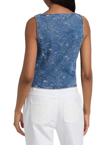 Cinq à Sept Women's Camen Garden Doodle Denim Vest - Salt Breeze White - Size XL | Thumbnail 5 Cinq à Sept Women's Camen Garden Doodle Denim Vest - Salt Breeze White - Size XL | Thumbnail 5