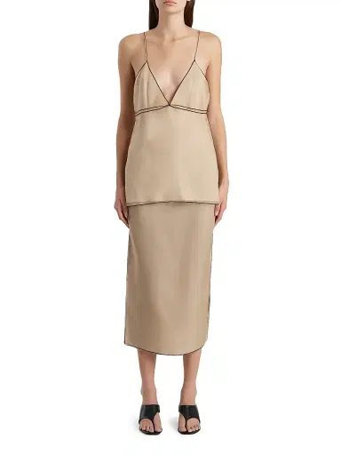Khaite Women's Timy Contrast-Trim Silk Top - Tea Stain | Thumbnail 2 Khaite Women's Timy Contrast-Trim Silk Top - Tea Stain | Thumbnail 2