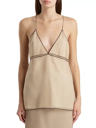 Khaite Women's Timy Contrast-Trim Silk Top - Tea Stain | Thumbnail 3 Khaite Women's Timy Contrast-Trim Silk Top - Tea Stain | Thumbnail 3