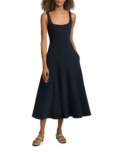 Vince Women's Square Neck Seamed Midi-Dress - Eclipse | Thumbnail 2 Vince Women's Square Neck Seamed Midi-Dress - Eclipse | Thumbnail 2
