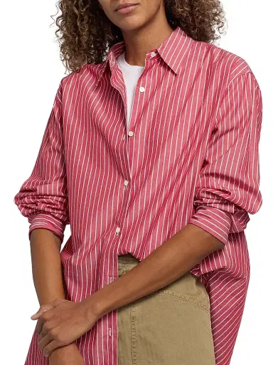 Nili Lotan Women's Yorke Striped Relaxed Button-Front Shirt - Red And White Stripe - Size Large | Thumbnail 6 Nili Lotan Women's Yorke Striped Relaxed Button-Front Shirt - Red And White Stripe - Size Large | Thumbnail 6