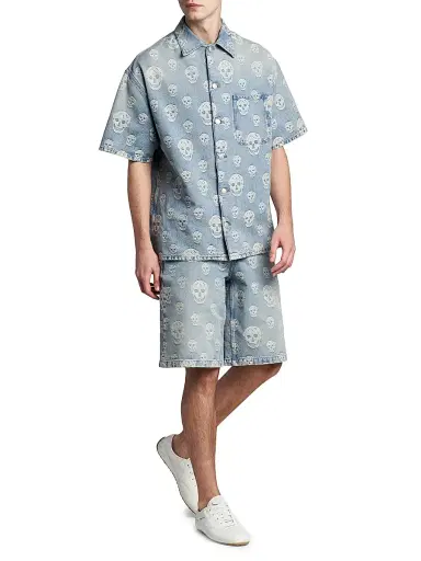 McQueen Men's Skull Sailor Denim Shorts - Blue Washed | Thumbnail 2 McQueen Men's Skull Sailor Denim Shorts - Blue Washed | Thumbnail 2