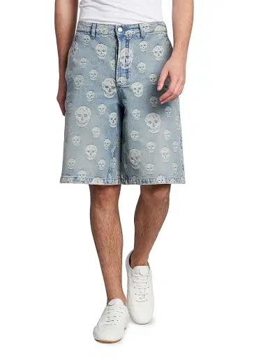 McQueen Men's Skull Sailor Denim Shorts - Blue Washed | Thumbnail 3 McQueen Men's Skull Sailor Denim Shorts - Blue Washed | Thumbnail 3