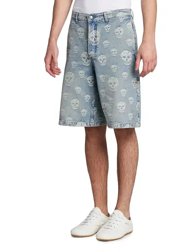 McQueen Men's Skull Sailor Denim Shorts - Blue Washed | Thumbnail 4 McQueen Men's Skull Sailor Denim Shorts - Blue Washed | Thumbnail 4