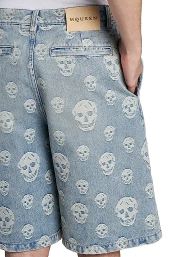 McQueen Men's Skull Sailor Denim Shorts - Blue Washed | Thumbnail 6 McQueen Men's Skull Sailor Denim Shorts - Blue Washed | Thumbnail 6