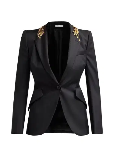Alexander McQueen Women's Leaves Embellished-Wool Blazer - Black - Size 12 | Thumbnail 1 Alexander McQueen Women's Leaves Embellished-Wool Blazer - Black - Size 12 | Thumbnail 1